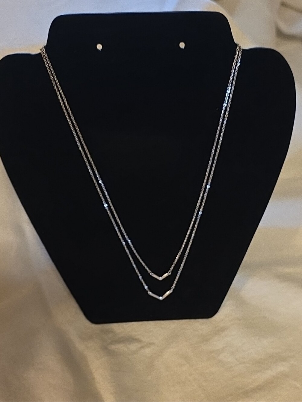 2 Delicate Silver Tone V Necklaces